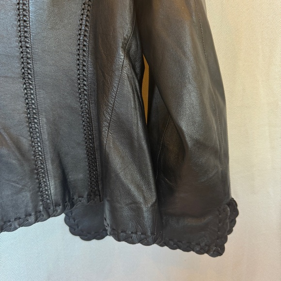 Zelda Black Imported Lamb Leather Whipstitch Open Jacket Size 12 - Picture 10 of 11